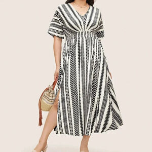 NWT Solid Geometric Dolman Sleeve Pocket Shirred Split Hem Dress